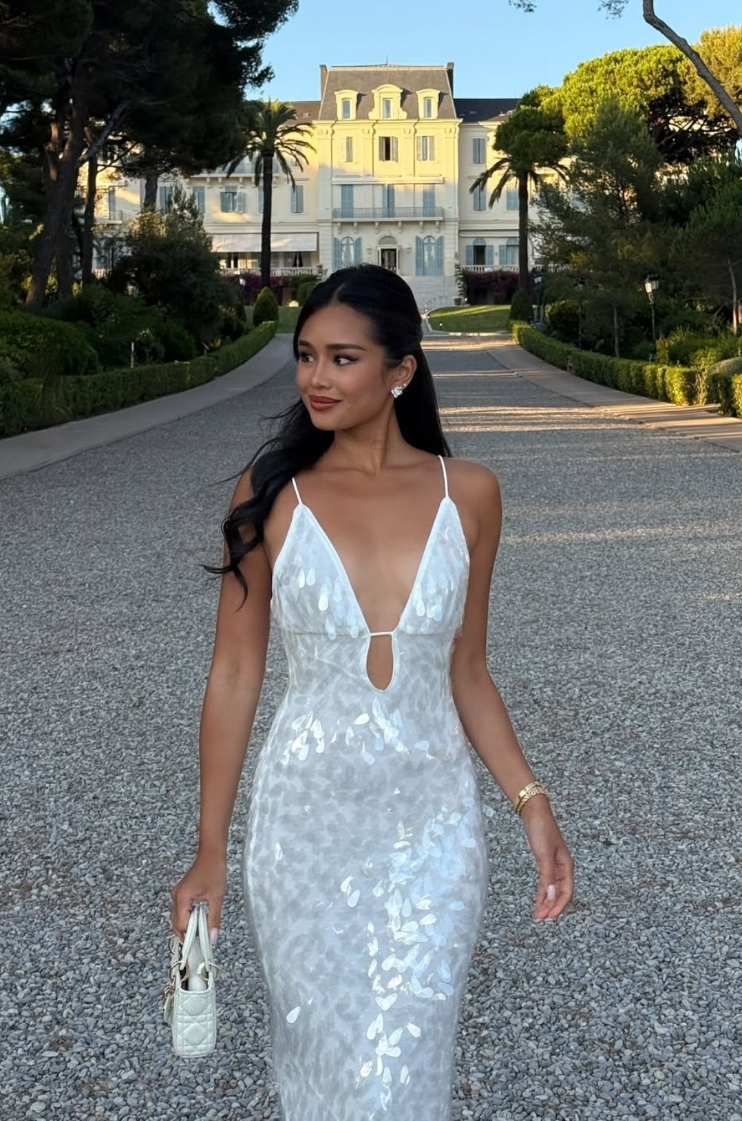 Hire MISHA Sapphire Sequin Maxi Dress in Ivory White – SUSTAINABLY. The Dress Hire