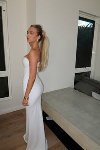 Hire HNTR Louie Gown 2 Piece Set Corset and Maxi Skirt in White Blanc