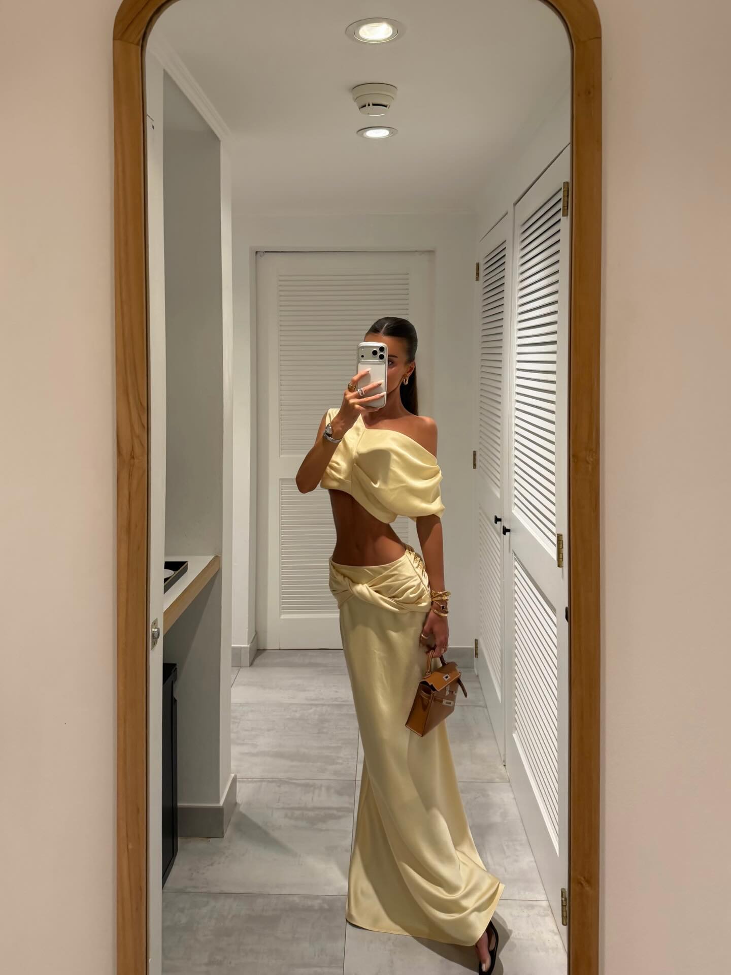 Hire ARCINA ORI Set Andi Maxi Skirt and Crop Top in Butter Yellow Gold