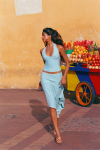 Hire I AM DELILAH. Yasmin SET Midi Skirt and Halter Top in Mint Blue