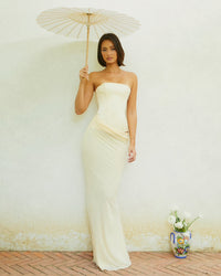Hire CHERIE ATTIRE Clara Corset Maxi Dress in Yellow