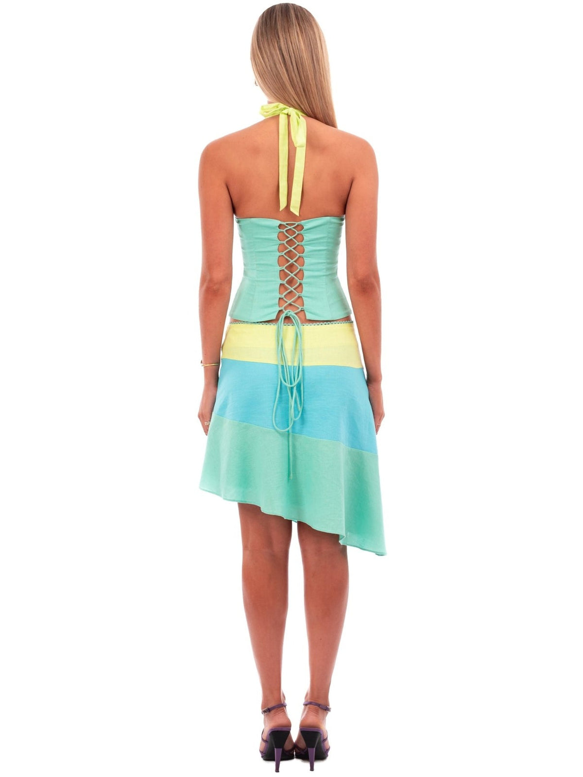 Hire I AM DELILAH. Cara SET Midi Skirt + Corset Top in Turquoise Blue