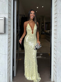 Hire MISHA Sapphire Sequin Maxi Dress in Lemon Yellow