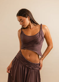 Hire KOSTER KULTURE Set Calypso Maxi Skirt and Top in Plum Brown