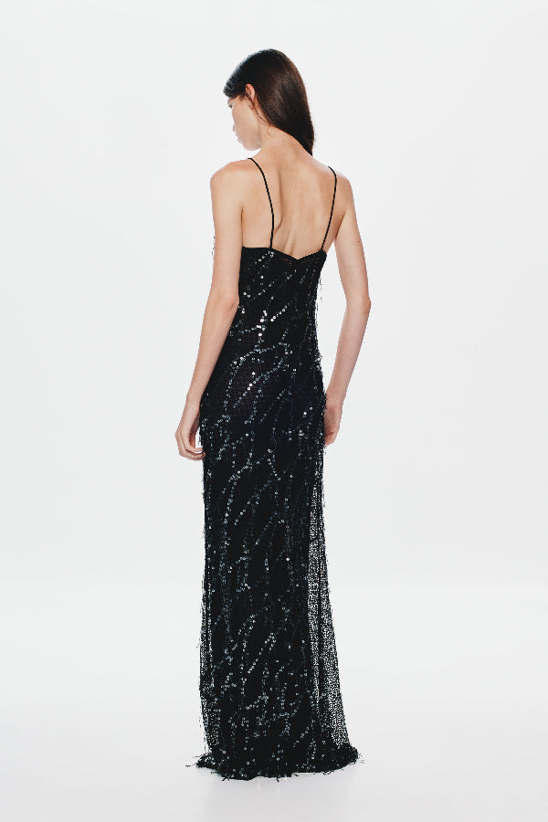 Hire MISHA Sapphire Onyx Sequin Maxi Dress in Black