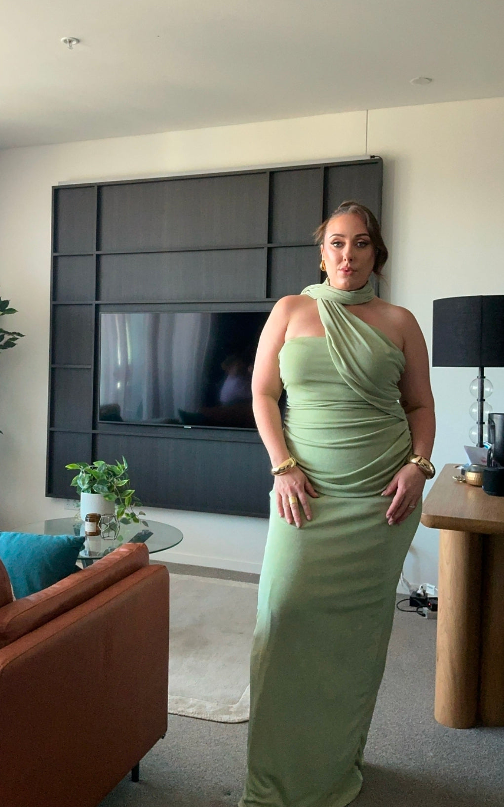 slim fit dress slacks Hire TOJHA Iesha Dress in Matcha Green – SUSTAINABLY. The Dress Hire main image 0