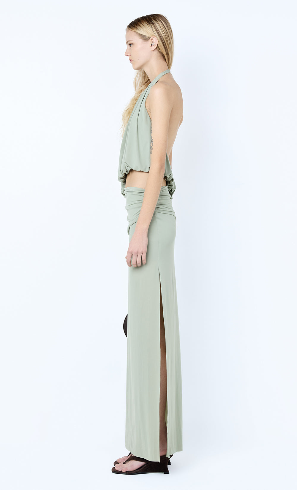 Hire BEC+BRIDGE Cadence Racer Maxi Dress in Pistachio Green