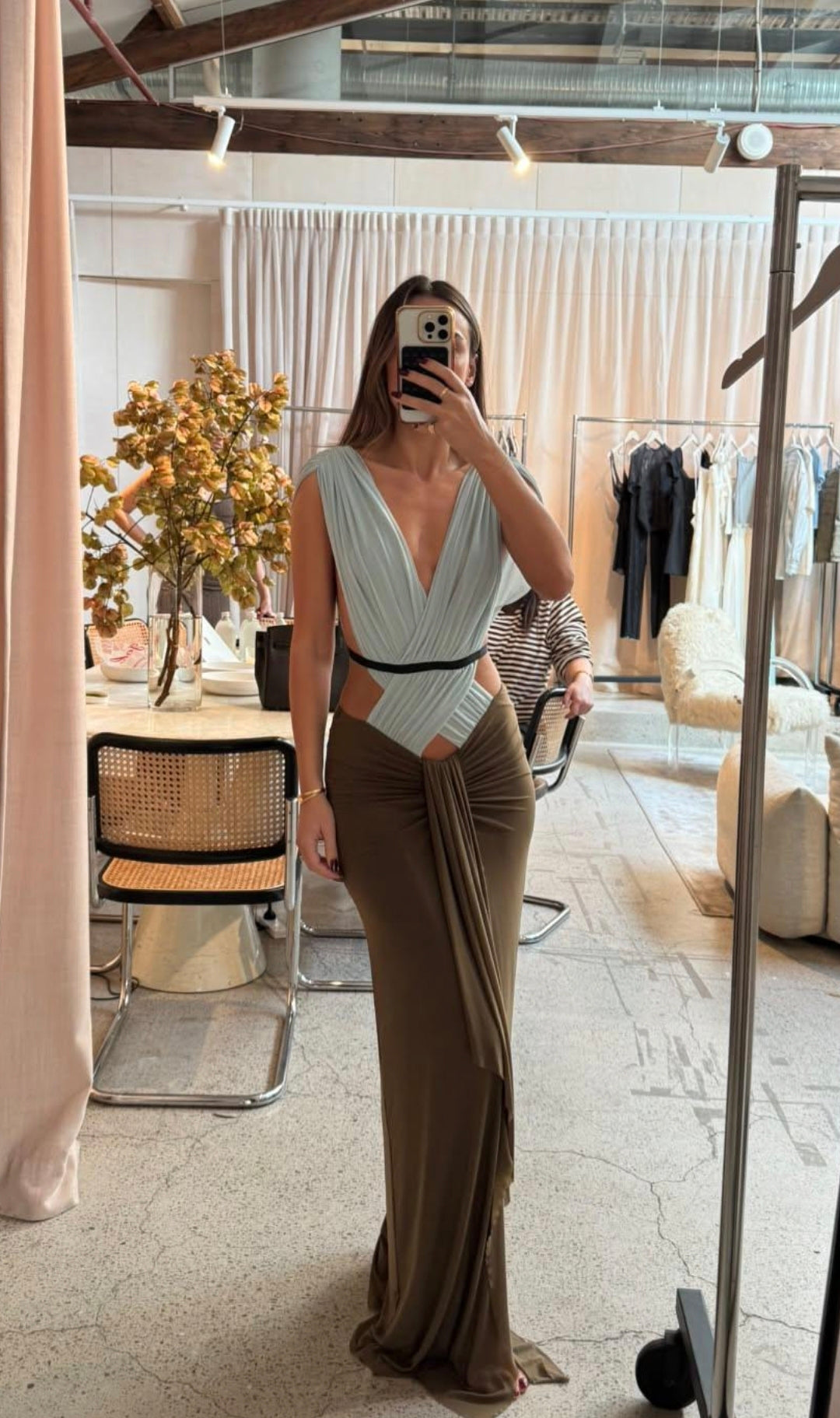 Hire BEC+BRIDGE Anaya V Maxi Dress in Mist Latte Black