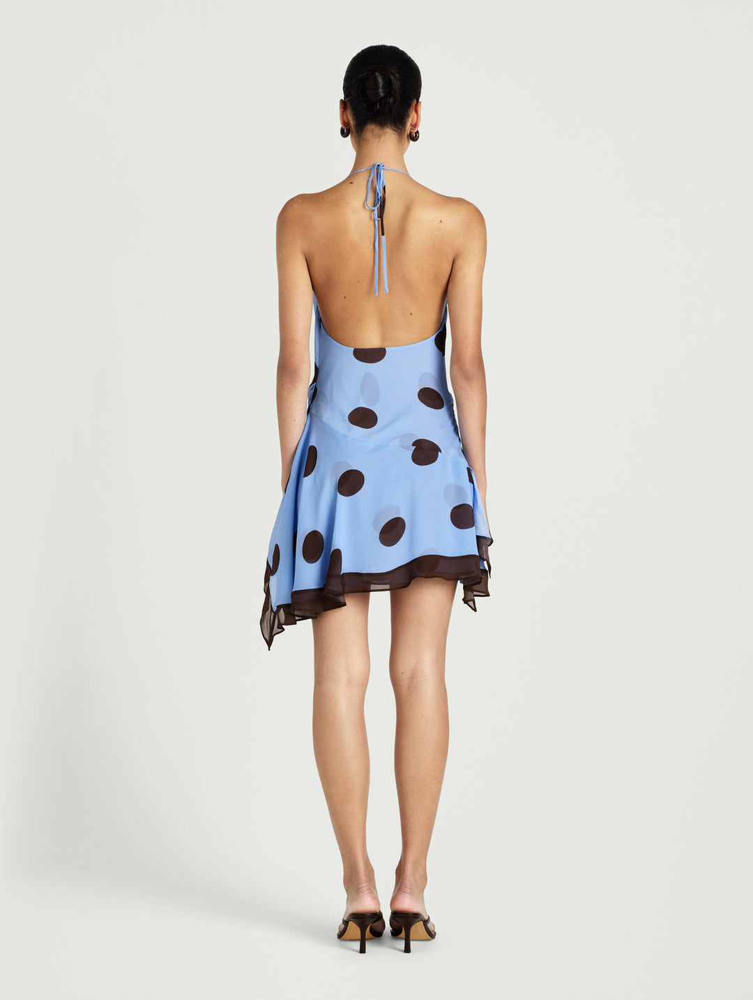 Hire BENNI Harlow Halter Mini Dress in Blue Choc Spot Polka Dot