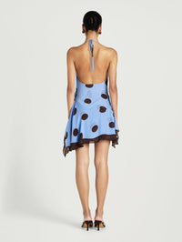 Hire BENNI Harlow Halter Mini Dress in Blue Choc Spot Polka Dot