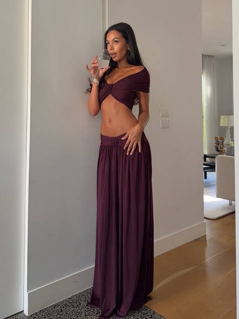 Hire ARCINA ORI Set Alessia Maxi Skirt and Crop Top in Plum