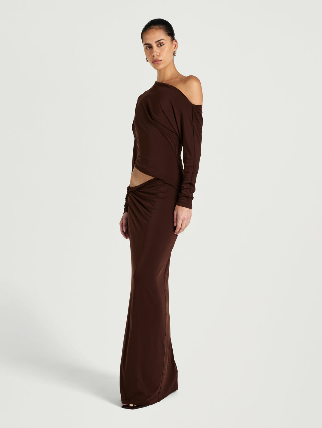 Hire BENNI Enya Maxi Dress in Chocolate Brown