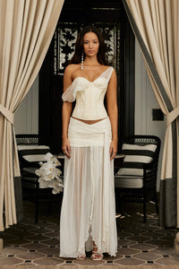 Hire SANEA Set Sita Maxi Skirt and Saneha Silk Corset Top in Ivory Ecru