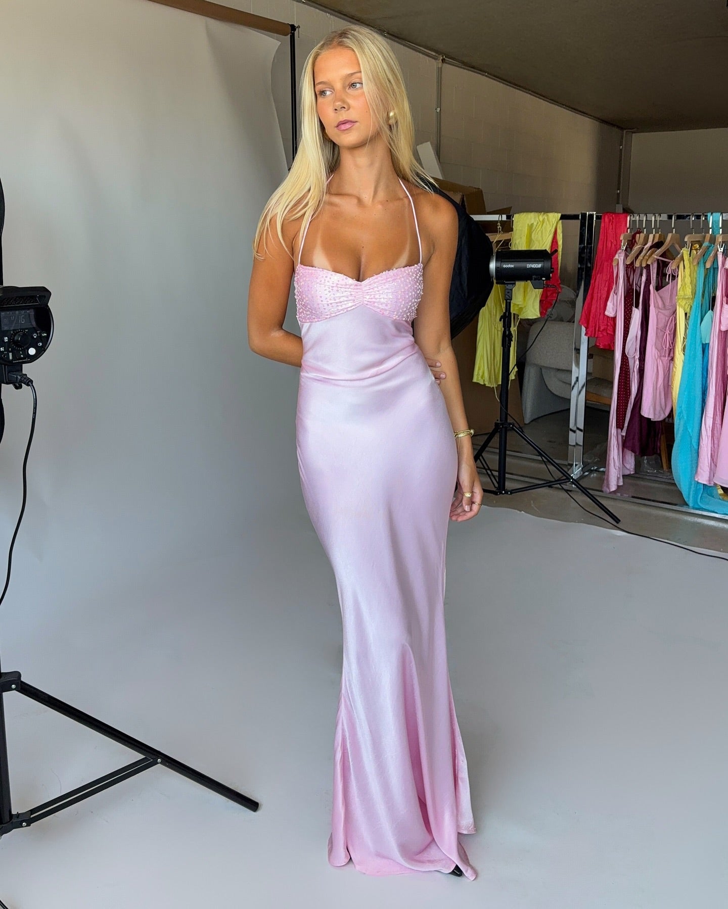 delilah maxi dress pink Hire I AM DELILAH. Jade Maxi in Quartz Pink – SUSTAINABLY. The Dress Hire