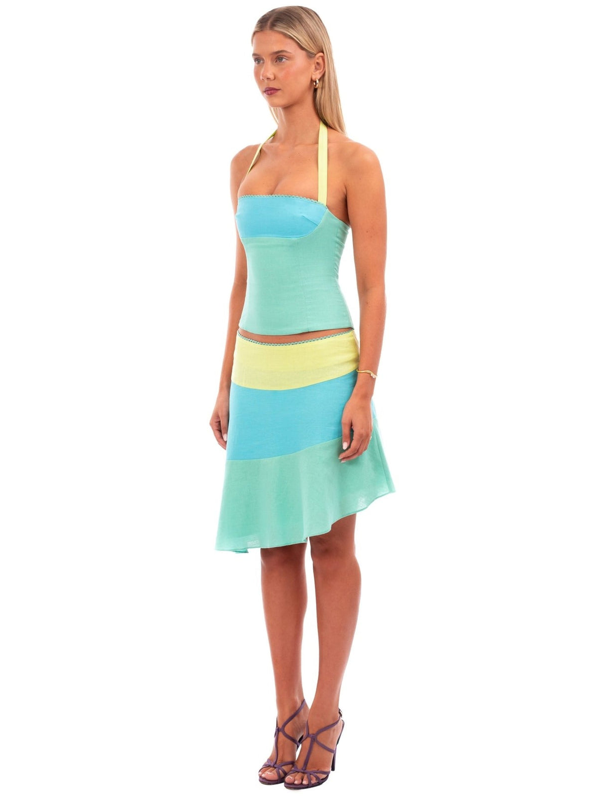 Hire I AM DELILAH. Cara SET Midi Skirt + Corset Top in Turquoise Blue