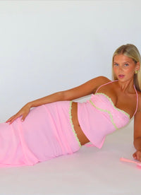Hire I AM DELILAH. Jemima SET Midi Skirt and Halter Top in Lemonade Pink