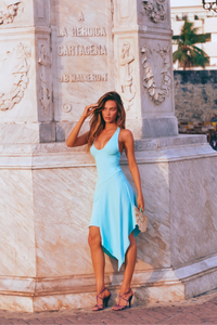 Hire I AM DELILAH. Lana Midi Dress in Aquamarine Blue