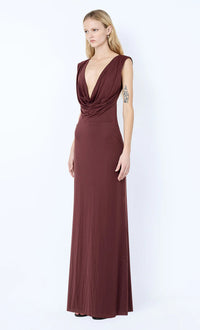 Hire BEC+BRIDGE Brigitte Cowl Neck Maxi Dress in Blackberry Brown