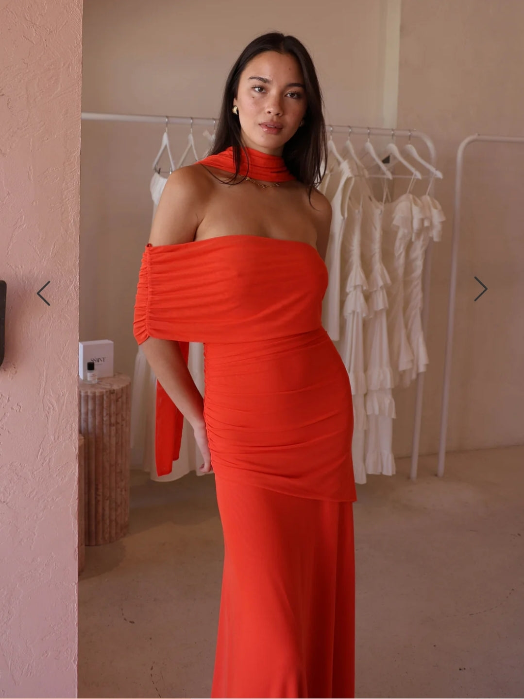 by nicola fiesta off shoulder maxi dress in fiesta Hire BY NICOLA Fiesta Off Shoulder Dress in Fiesta Orange – SUSTAINABLY.  The Dress Hire