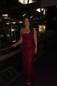Hire HOUSE OF CB Naima
wine hand beaded embellished corset maxi dress - limited edition