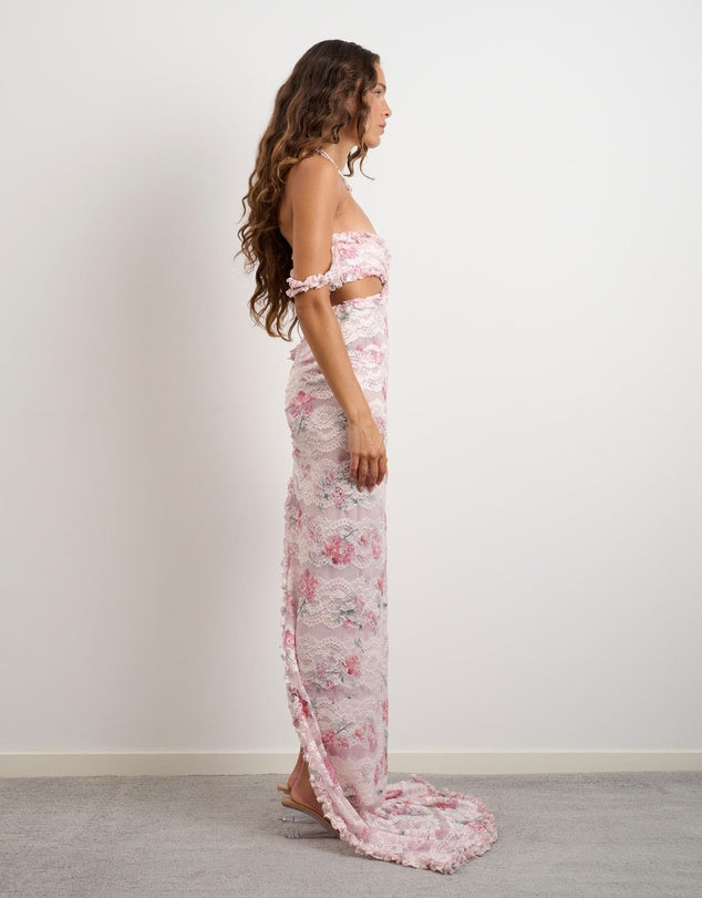 Hire DŽO Harper Maxi Dress in Pink Floral Lace