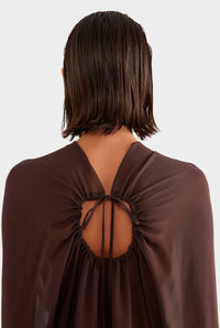 Hire VENROY Twisted Bodice Silk Mini Dress in Chocolate Brown