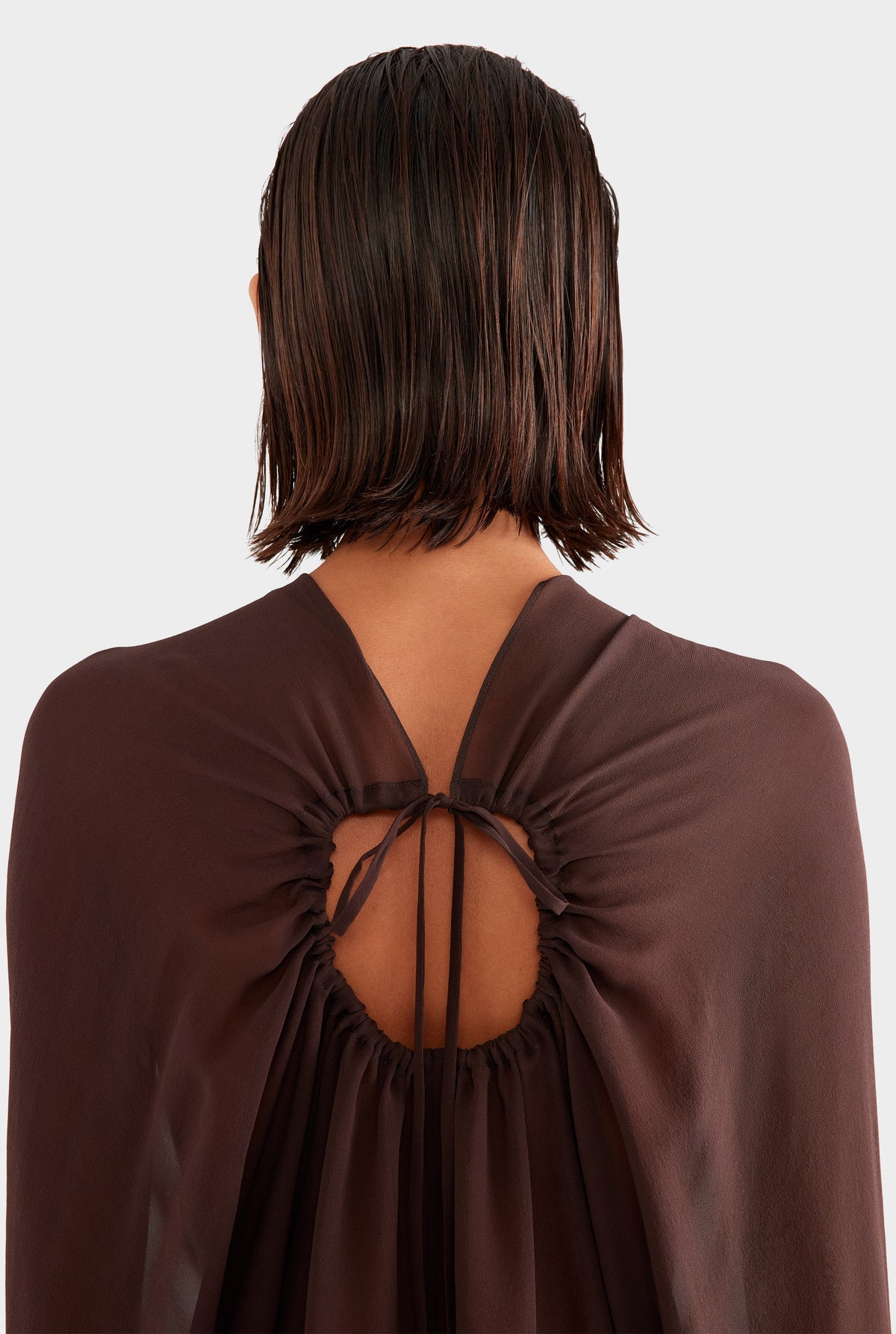 Hire VENROY Twisted Bodice Silk Mini Dress in Chocolate Brown