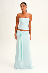 Hire DEAR FRANKIE SABELLE Charlotte Set Maxi Skirt and Corset Top in Mist Blue