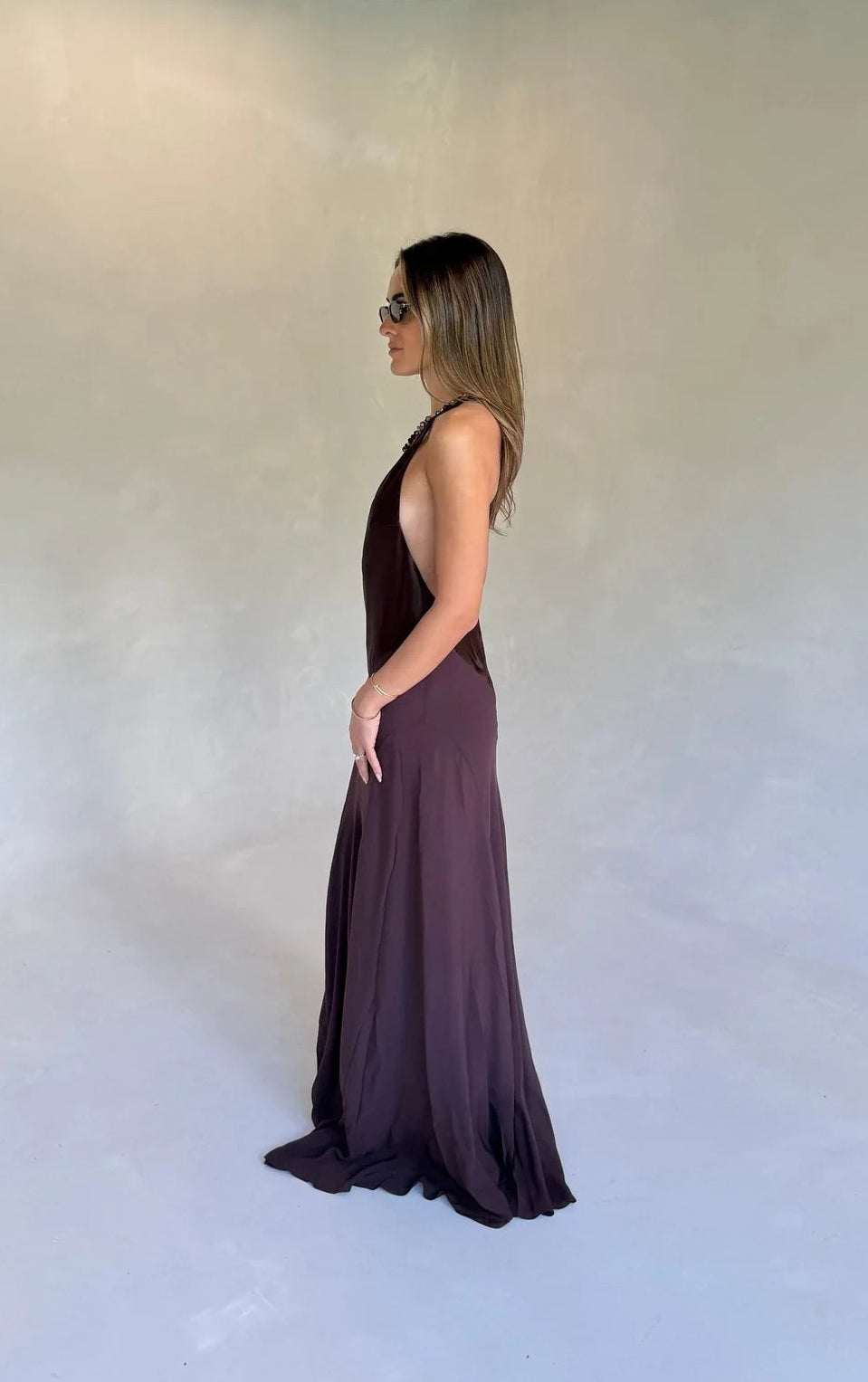 Hire SNEAKY LINK Jaz Hand V-Neck Maxi Dress in Chocolate Brown