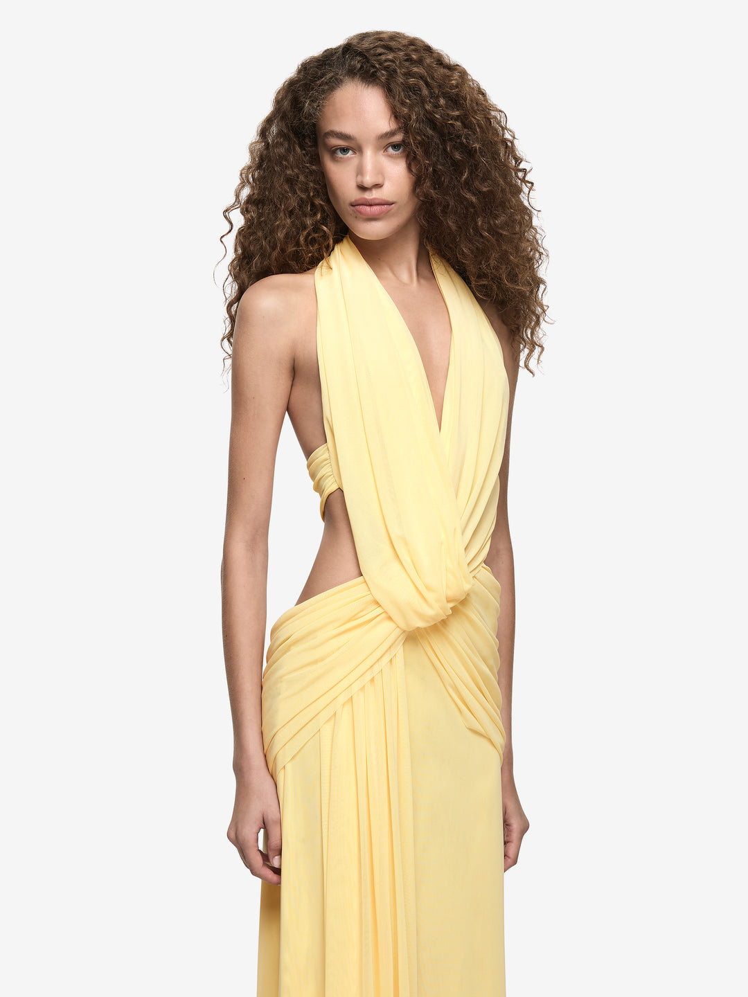 Hire BEC+BRIDGE Charlize Halter Maxi Dress in Lemon Yellow