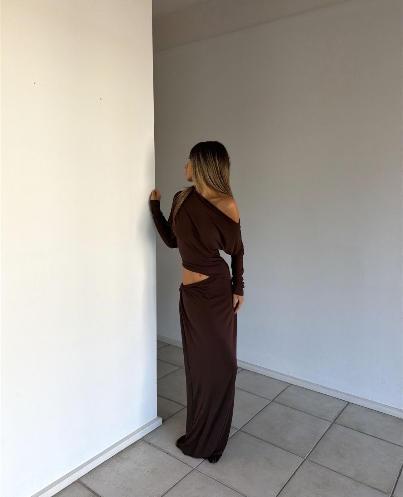 Hire BENNI Enya Maxi Dress in Chocolate Brown