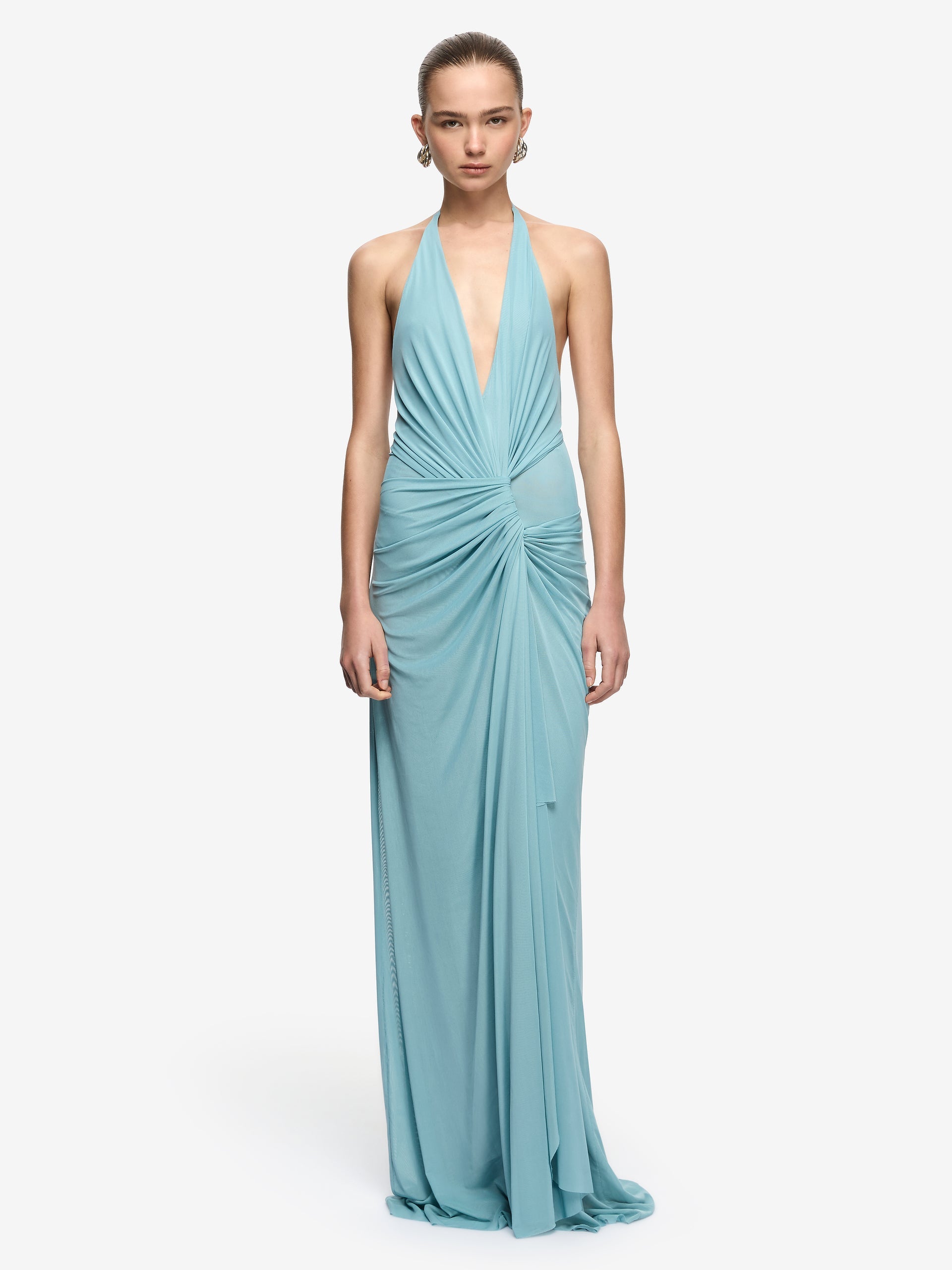 Hire BEC+BRIDGE Xanthi V Neck Maxi Dress in Bermuda Blue