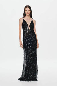 Hire MISHA Sapphire Onyx Sequin Maxi Dress in Black