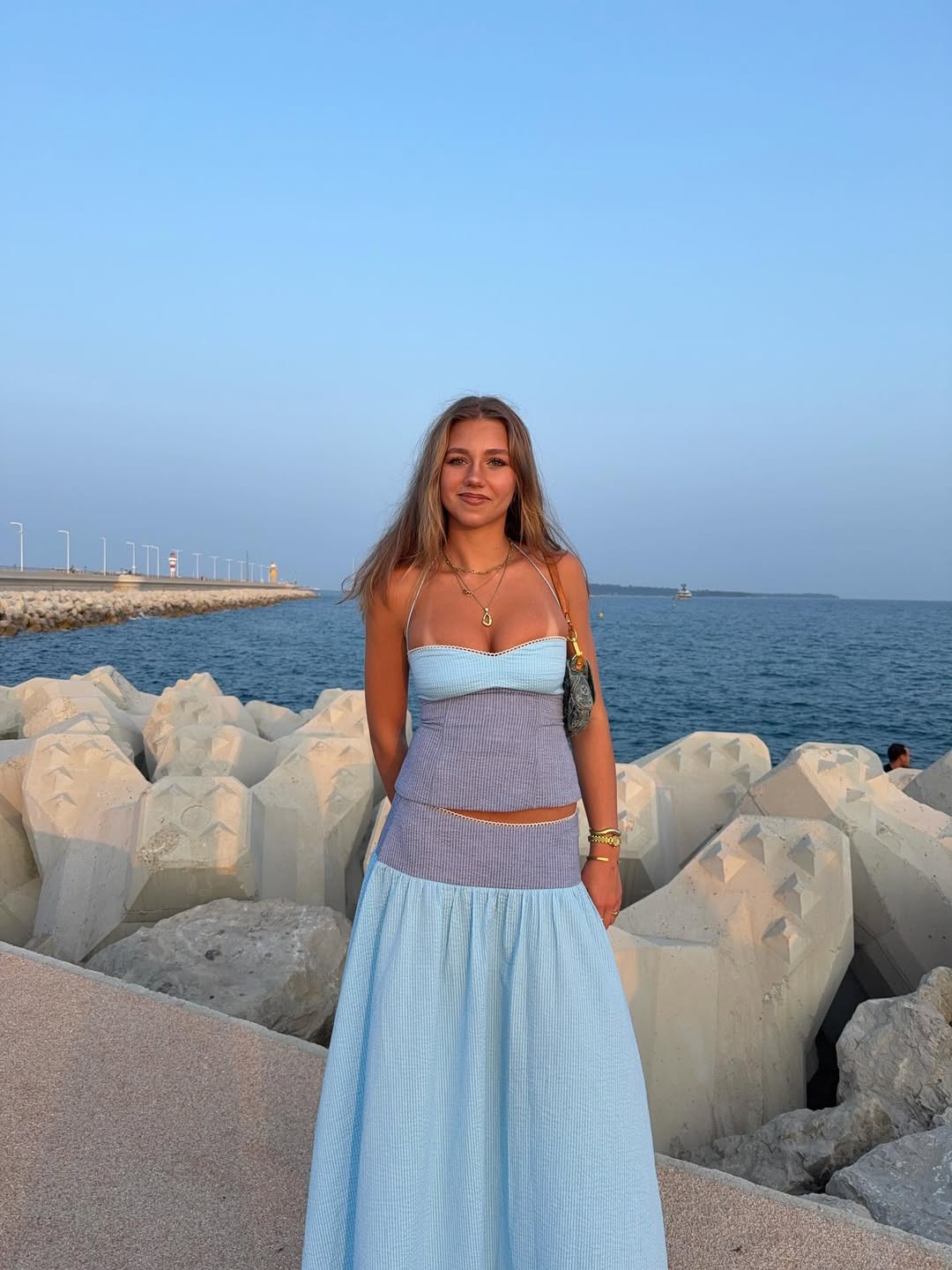 Hire I AM DELILAH. Adeline SET Maxi Skirt and Corset Top in Storm Blue