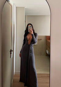 Hire MISHA Jennifer Long Sleeve Cupro Maxi Dress in Vulcan Grey