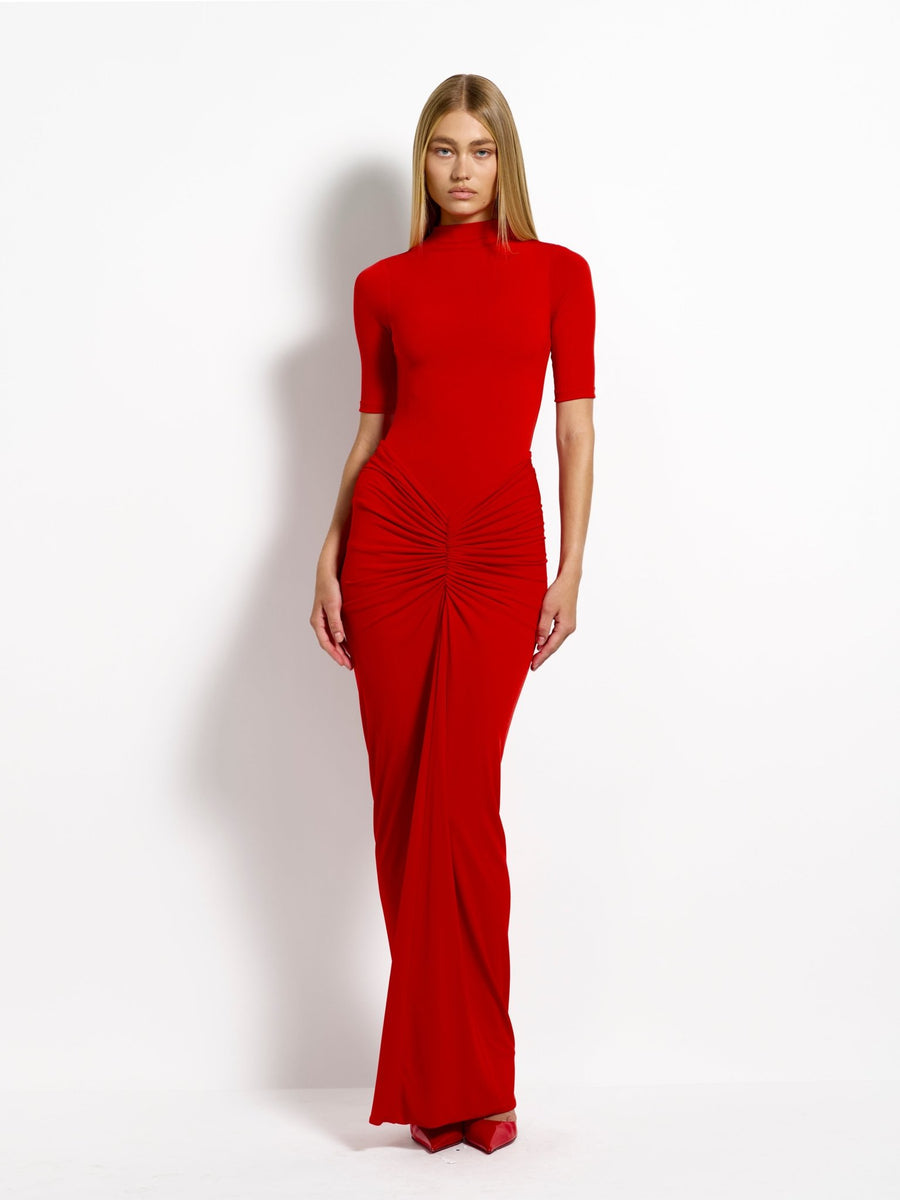 Hire EFFIE KATS Kayson Esper Set Bodysuit and Maxi Skirt in Rio Red