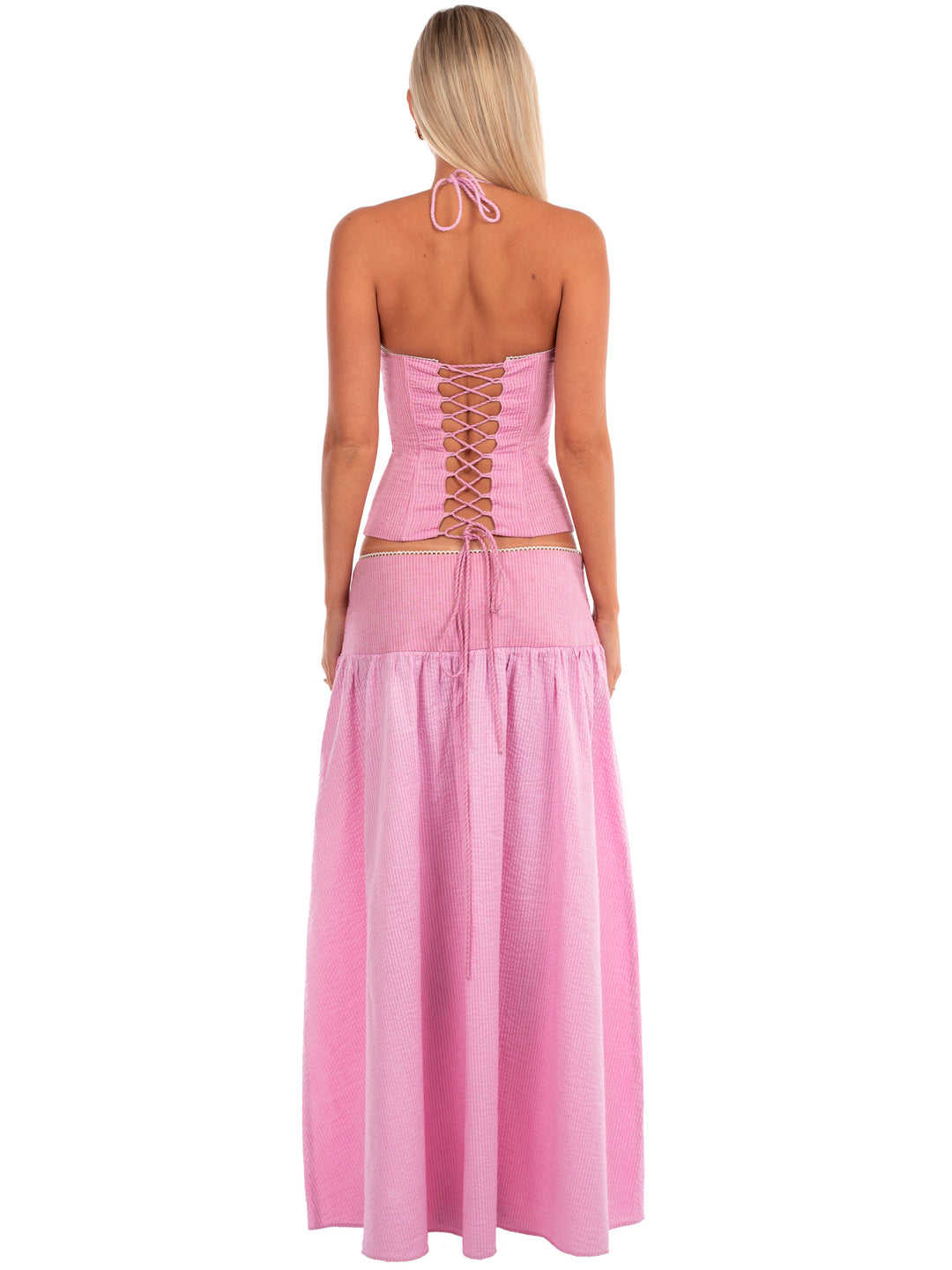 Hire I AM DELILAH. Adeline SET Maxi Skirt and Corset Top in Tulip Pink