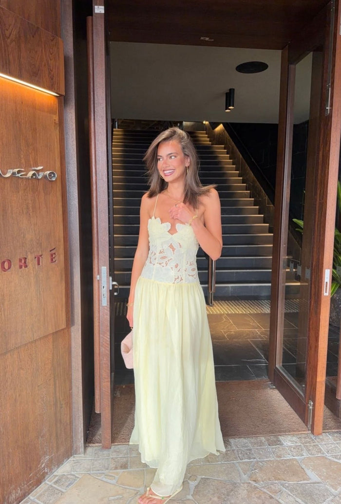 Hire HANSEN & GRETEL Stephanie Maxi Dress in Butter Yellow