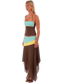 Hire I AM DELILAH. Iris SET Midi Skirt and Corset Top in Mocha Brown Blue