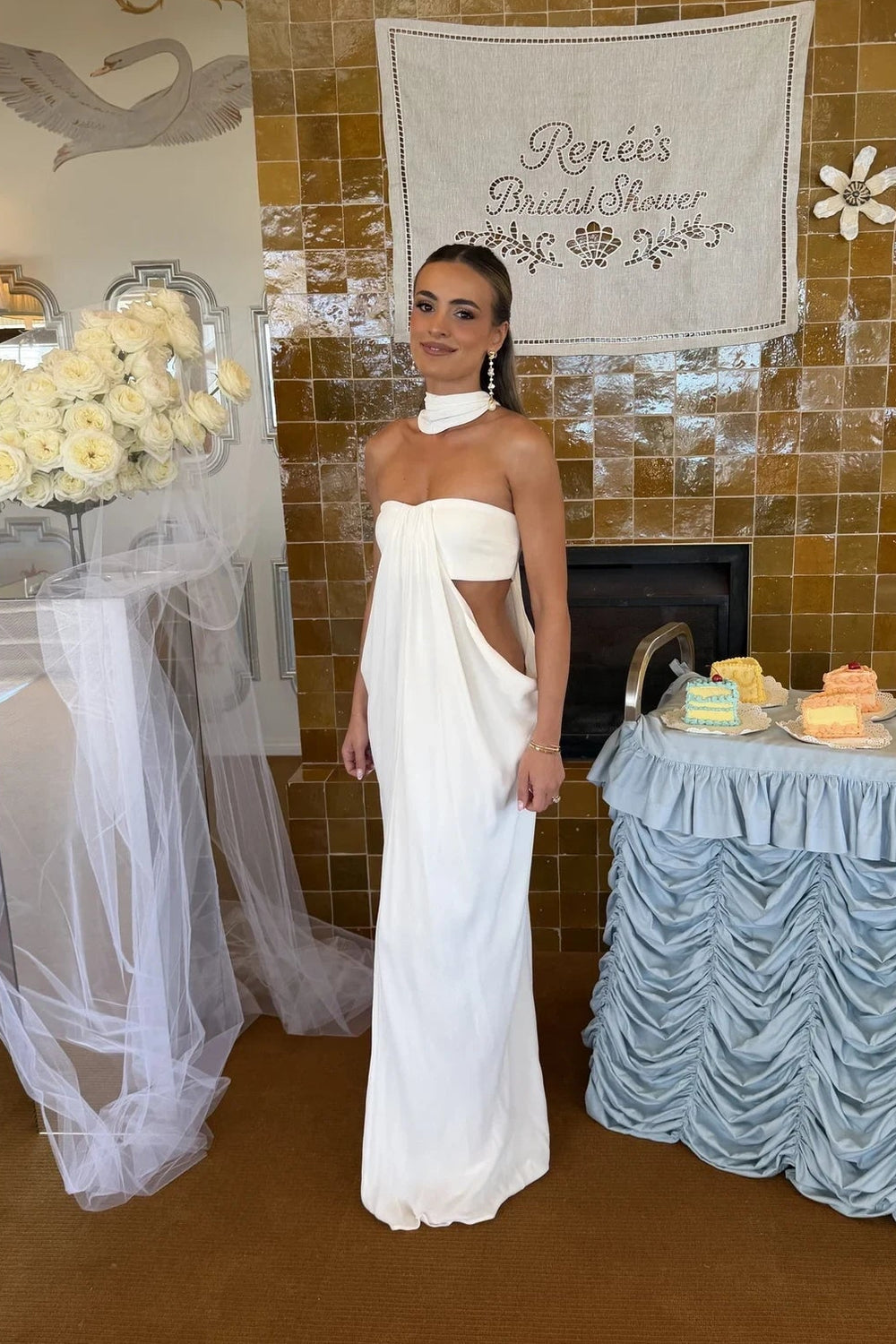 Hire SNEAKY LINK Phoebe Draped Maxi Dress in White