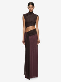 Hire BEC+BRIDGE Conni Asym Midi Dress in Aubergine/ Dark Chocolate Brown