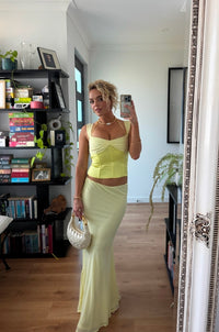 Hire I AM DELILAH. Scarlett SET Maxi Skirt and Corset Top in Butter Yellow