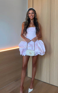 Hire AJE Violette Bubble Hem Mini Dress in Pastel Pink
