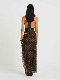 Hire BENNI Penelope Halter Maxi Dress in Espresso Polka Dot