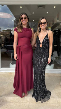 Hire MISHA Sapphire Onyx Sequin Maxi Dress in Black