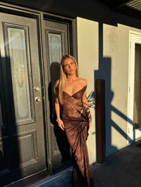 Hire NATALIE ROLT Aubrey Lace Dress in Chocolate Brown